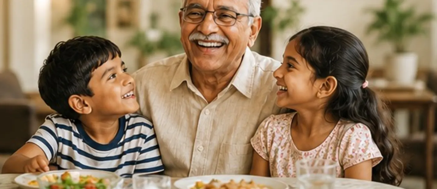 Senior with grandchildren — natural smile